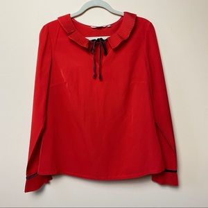 Boden Velvet Tie Ruffle Collar Top